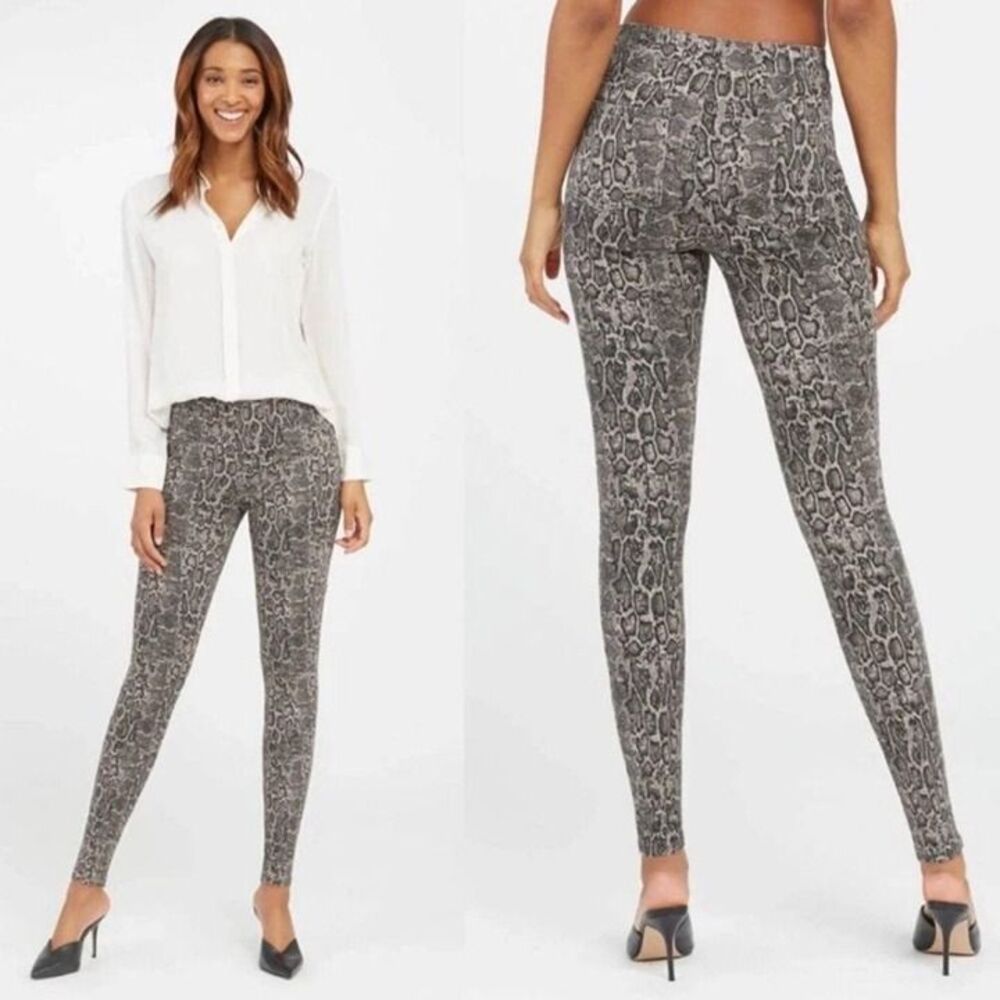 Spanx Jeanish Ankle Leggings Taupe Snakeskin size Large NWT Business Casual
